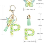 El Regalo Personalized Name Initials Butterfly Charm Keychain - Name Letters Keyring with Green Butterfly & Stars Filled Resin & Tassel Pendant, Purse, Bag, Backpack Accessory (Letter P)
