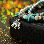 El Regalo Antique Silver Tone Multi Layer Turquoise Beach Beaded Bohemian Fashion Charm Anklets for Women & Girls (Elephant Charm)
