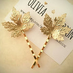 El Regalo 2 PCs Maple Leaf Fancy Bobby Pins Hair Clips Set for Girls & Women | Hair Clips/Pins/Hair Accessories for Girls & Women (2 Gold Maple Pins)