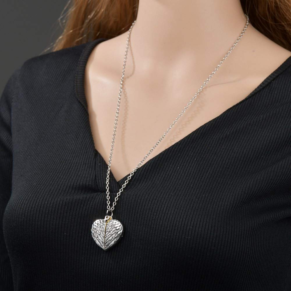 El Regalo Dumila You are My Sunshine Love Pendant Necklace with Engraved Hidden Message Locket for Women (Silver Wing)