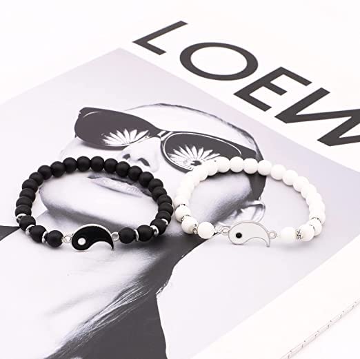 El Regalo 2 PCs Natural Stone Beads Stretchable Bracelets for Best Friends/Couples/Besties BFF Boyfriend Girlfriend