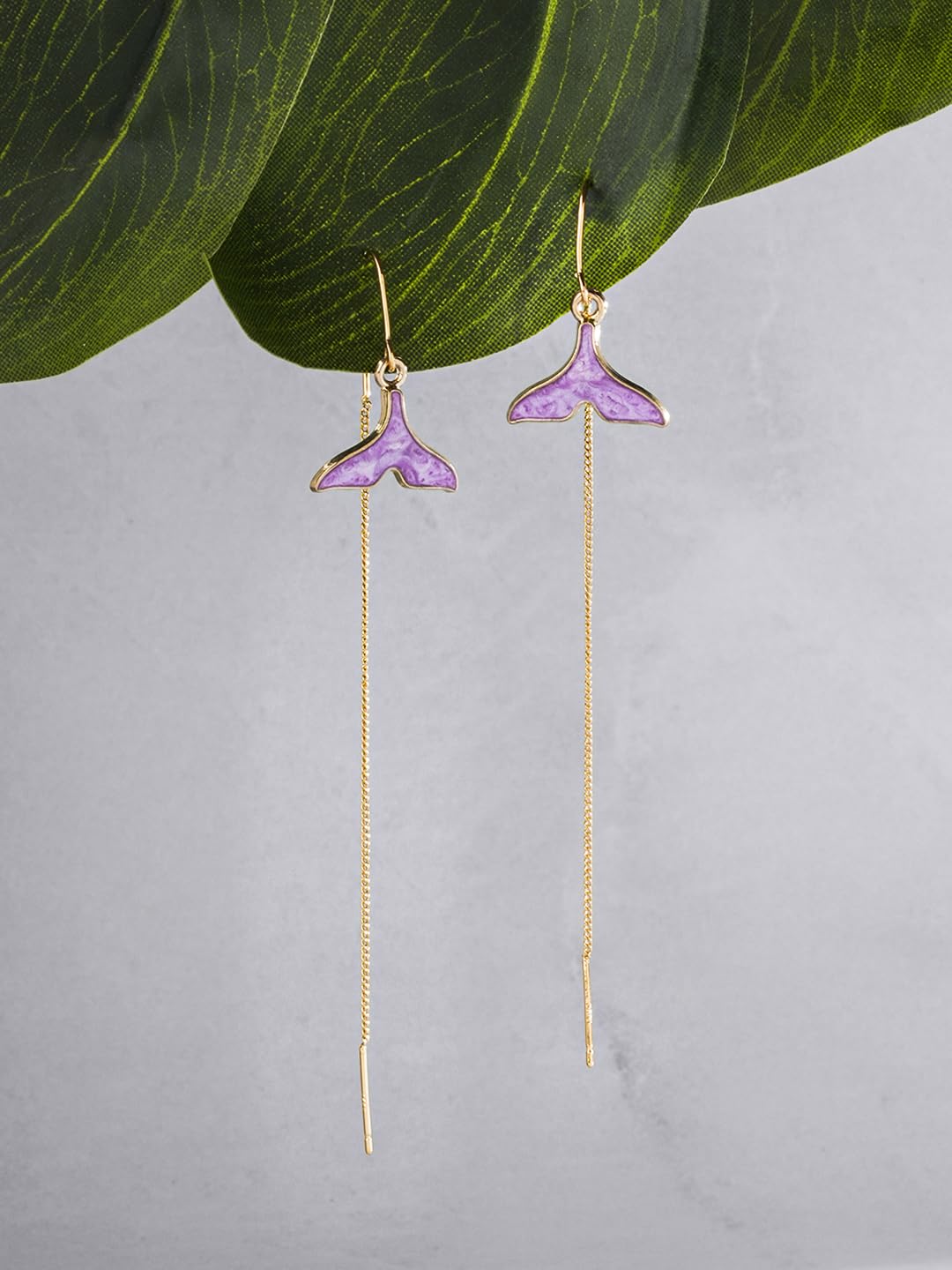 El Regalo Womens 1 Pair Long Needle- Threader Earrings- Trendy, Contemporary, Fashionable Sui Dhaaga Earrings with Pearl-Shell, Butterfly, Pearl Drops, Heart, Mermaid Charms (Mermaid Threader)