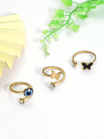 El Regalo 3PCs Waterproof Stainless Steel Rings Combo Set- Anti Tarnish Evil Eye & Butterfly Rings for Girls & Women (Non- Adjustable) (17)