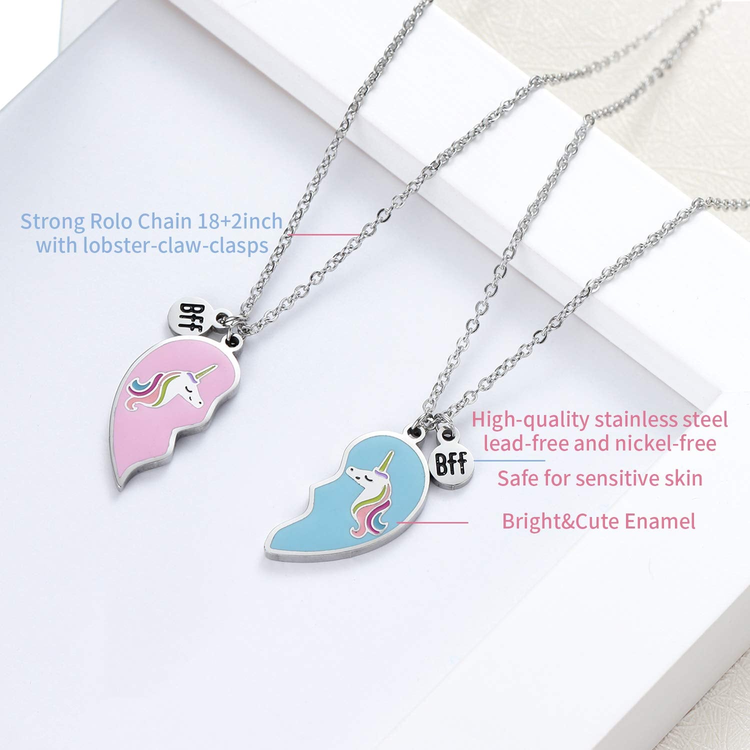 El Regalo BFF Heart Necklace BFF Unicorn Jewelry Gift for Friends