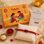 El Regalo 1PC Infinity Love Knot Lucky Rakhi for Brother - Hand Braided Amulet Knot Thread String Rakhi with Roli Chawal, Rakhi Message Card in Gift Box (Red)