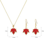 El Regalo Womens Maple Leaf Necklace & Earrings Jewelry Set- Contemporary Maple Leaves Set in Yellow, Orange & Red Glossy Finish (Red)