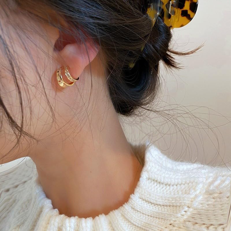 El Regalo Cute Double C-Shaped Gold Plated Stud Earrings for Girls & Women | Western Dual Layered Hoop Spiral Studs | Minimalist Cubic Zirconia Jewelry