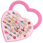 El Regalo 36 Pcs Adjustable Enamel Kids Rings - Unicorn, Rainbow, Strawberry, Flowers & More | No-Duplicate Dress-Up Jewelry Box for 4-12 Year Old Girls - Birthday, Christmas, Valentines