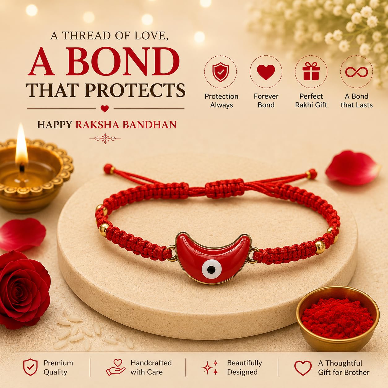 El Regalo Evil Eye Bracelet Rakhi for Brother with Roli Chawal in Gift Box
