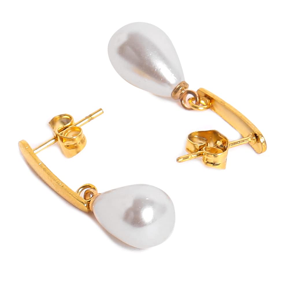 El Regalo Pearl Golden Stud Earrings for Women and Girls | Light Small Studs Earrings