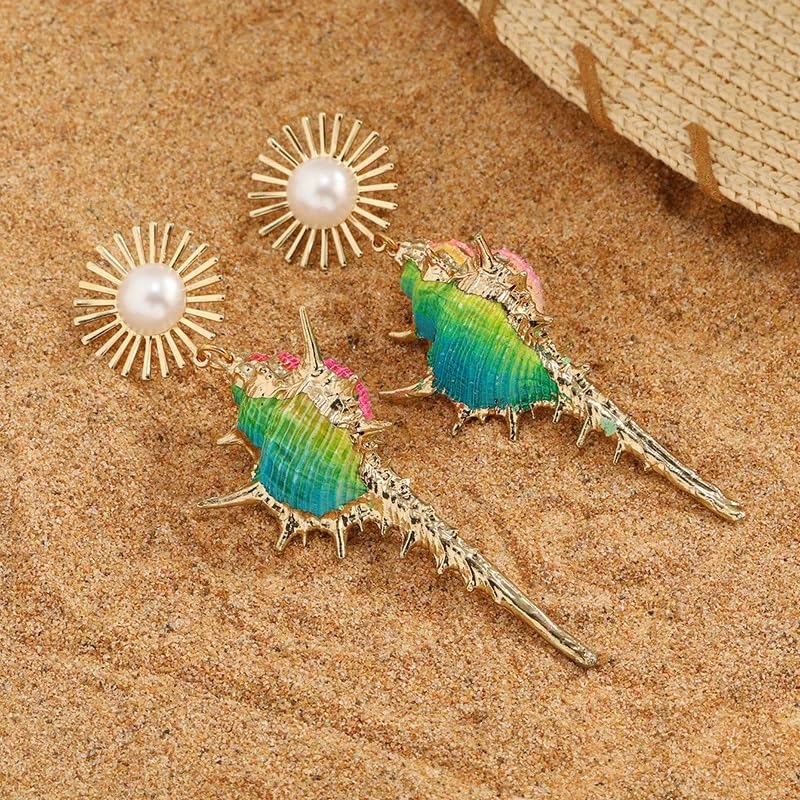 El Regalo Big & Bold Bohemian Pearl Shell Statement Earrings- Pearl Conch Shaped Beach Earrings, Lightweight & Exquisite (Multi)