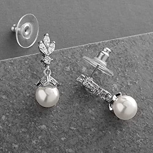 El Regalo Zircon Pearls Earrings- American Diamond Party Pearls Earrings for Girls & Women - Gift for Her (Ziron Pearl Stud Earrings)