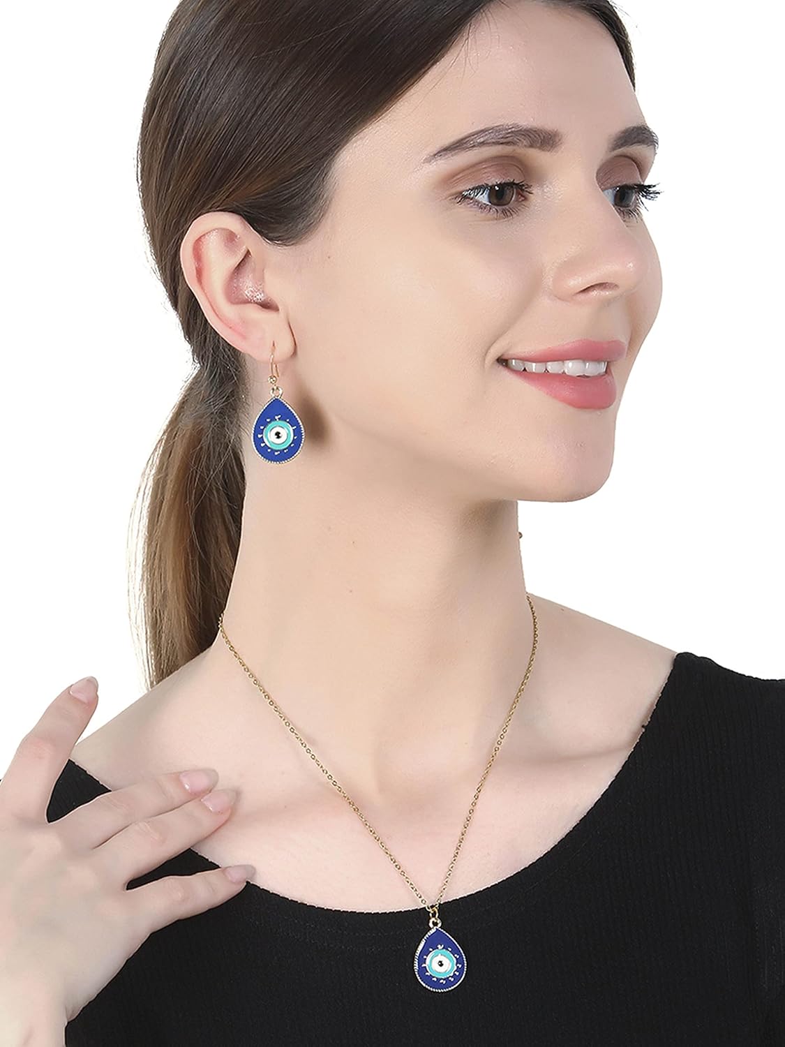 El Regalo Evil Eye Earrings & Necklace Jewelry Set- Enameled Evil Eye Hypoallergenic Pendant Necklace & Earrings for Girls & Women