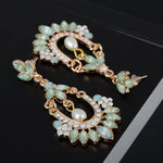 El Regalo Elegant Retro Indian Style Pista Green Stone Drops Pearl Wedding Earrings for Girls & Women