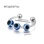 El Regalo 2PCs Eye Catching Fidget Meditation Adjustable Finger Rings for Girls & Women- Retro Blue Evil Eyes Opening Adjustable Rotating Beads Rings
