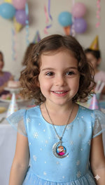 El Regalo Princess Crescent Moon Pendant Necklace for Girls- Enchanted Fairytale Character Jewelry with Filigree Detail, Silver-Tone Chain, Perfect Birthday Return Gift or Party for Toddlers and Kids (Style-5)