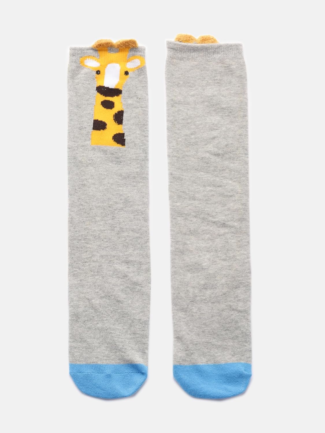 El Regalo 1 Pair Cute & Soft Fun Cartoon Animal Printed Funky Socks for Kids/Cute Animal Cartoon Print Lovely Combed Cotton High Knee Socks (3-8 Years) (Grey Girraffe)