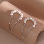 El Regalo Pearl Ear Cuffs Earrings for Girls/Women- Non Piercing Cartilage Cuff Wrap Clip on Earrings Pearl Tassel Chain Earrings (Silver)