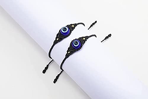 El Regalo 2 PCs Lucky Evil Eye Handwoven Adjustable Unisex Bracelets - Protection Evil Eye Bracelet Set (2 Black)