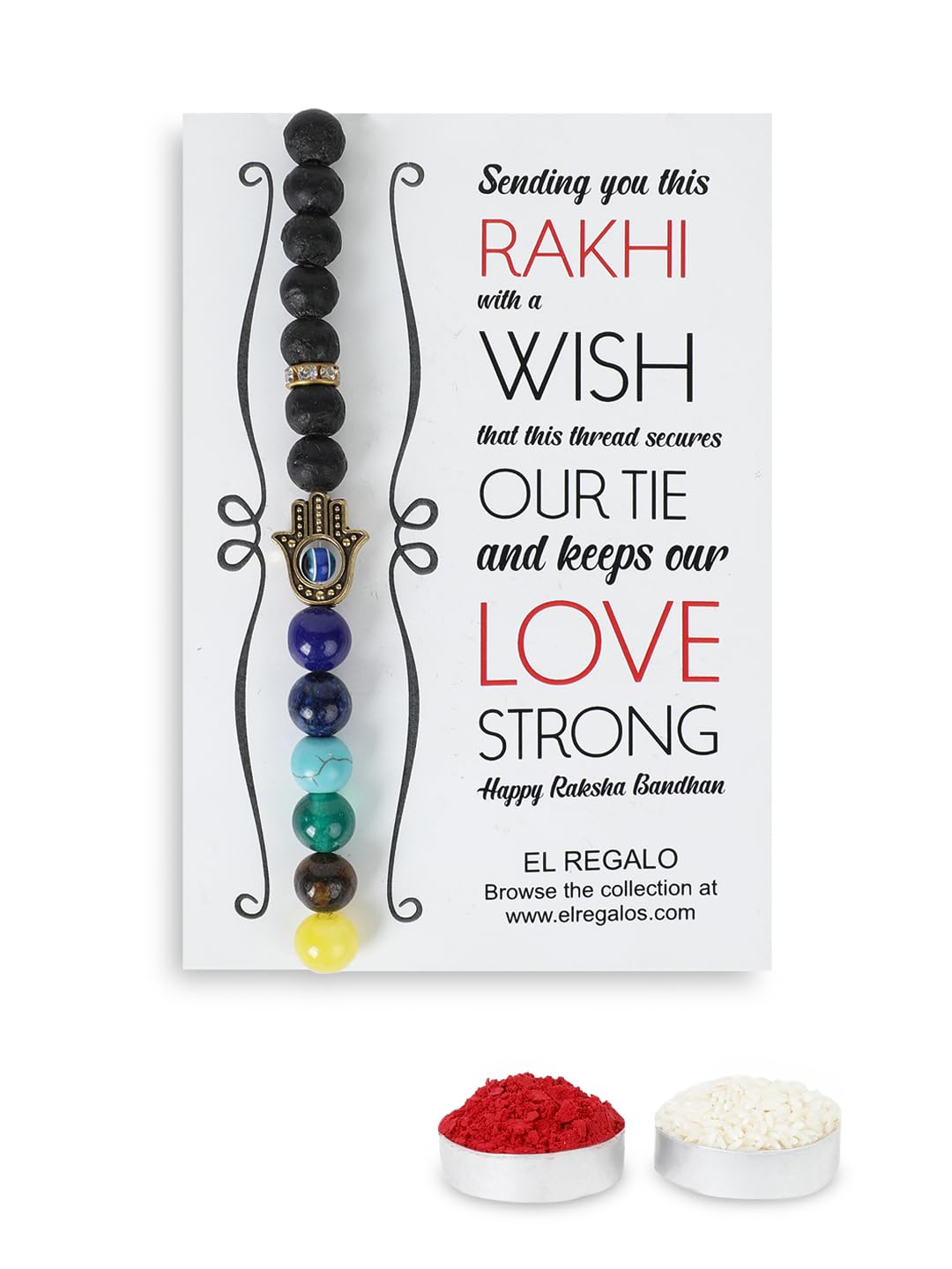 El Regalo 7Chakra Hamsa Hand Evil Eye Bracelet Rakhi for Brother- Designer Rakhi for Bhai with Roli Chawal in Rakshabandhan Gift Box