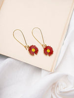 El Regalo Beautiful Enamel Flowers Long Hook Earrings for Women/Girls - Delicate Cute Flowers Charms Hook Earrings (Red Flower)
