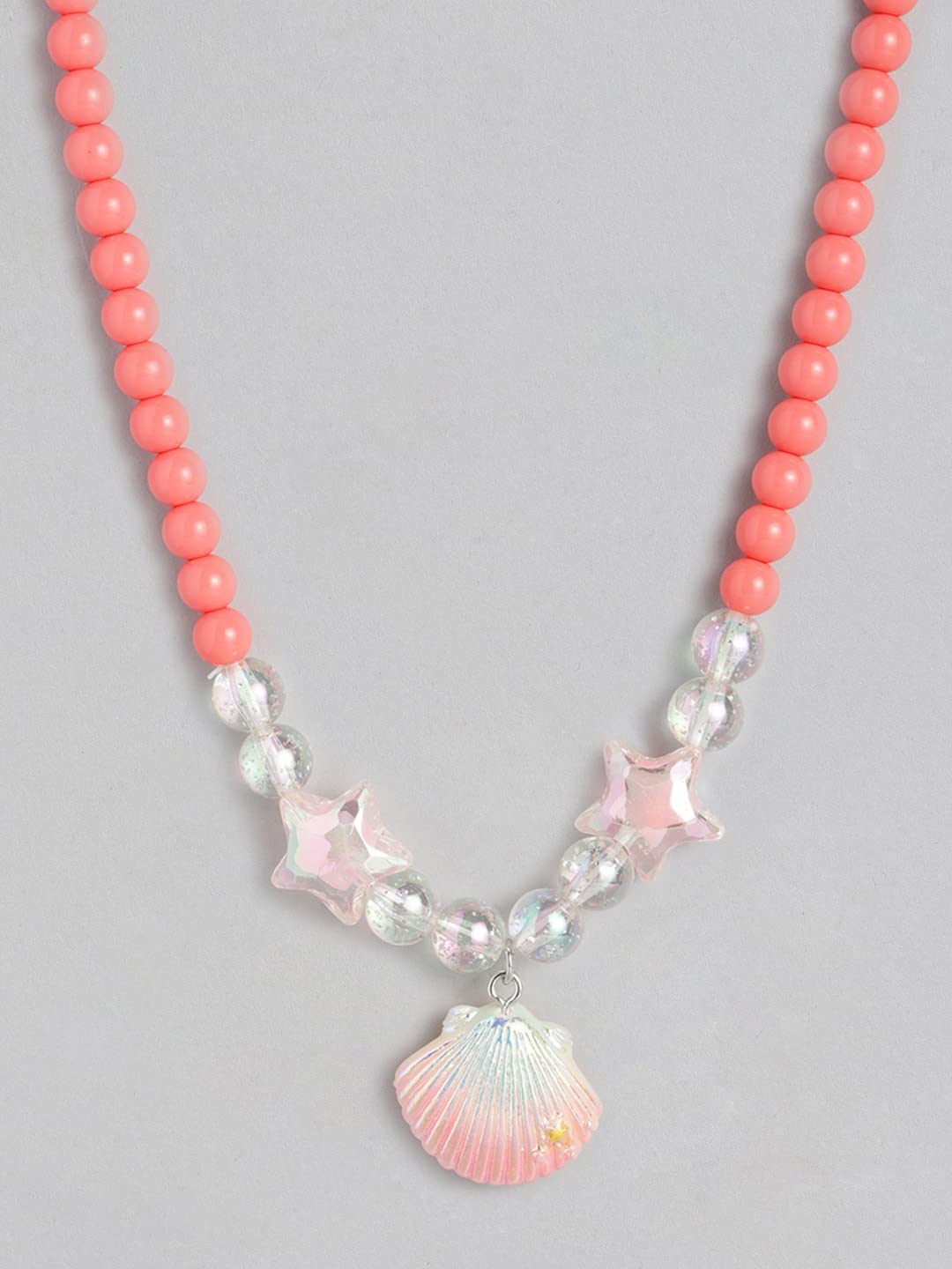 El Regalo 1 Pair Girls Kids Colorful Jewelry Sets | Colorful Princess Star/Mermaid Beaded Necklace & Bracelet Sets, Princess Necklace Bracelet Set for Girls (Royal Peach Shell Jewelry Set)