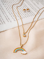 El Regalo Stainless Steel Rainbow Cloud Double Layer Necklace & Earrings Set - Anti Tarnish, Waterproof Jewelry for Kids, Girls, Women - Cute and Elegant Jewelry Set