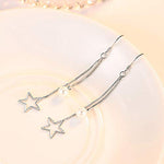 El Regalo 925 Silver Plated Minimalist Long Thin Linear CZ Elegant Threader Dangle Chain Earrings for Girls & Women (Star Pearl Tassel)