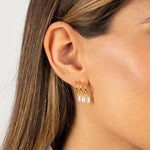 El Regalo Women's & Girl's Western Triple Ear Crawler Earrings- Triple Dangling Baguette Stone Earring- Exquisite Zircon Multilayer Earrings (Golden White)