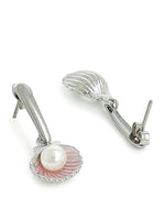 El Regalo 2 Pairs Cute Shiny Enamel Shell Pearls Dangle Stud Earrings- Hypoallergenic Metallic Shell Pearls Fashion Earrings for Girls & Women (Blue & Purple)