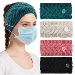 El Regalo Knitted Winter Twist Warm Wool Headband with Buttons for Face Mask Cover for Unisex (Sea Green)