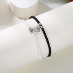 El Regalo 2PCs Luminous Hearts Love Couple Best Friend Hand Woven Adjustable Bracelets Set- BFF Glow in Dark Jewelry (No Tapping) (Black & White)