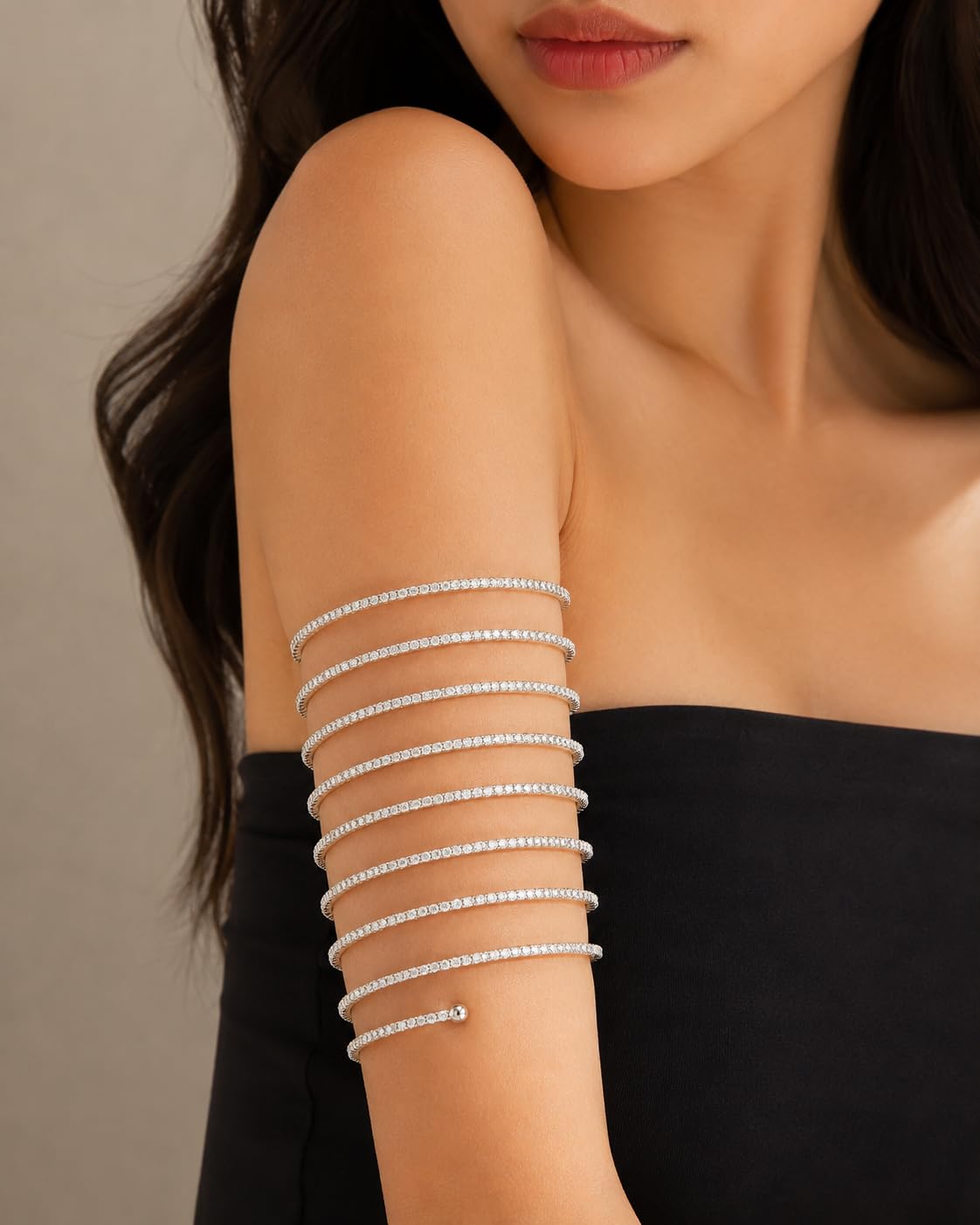 El Regalo Multi Layer Spiral CZ Armlet Cum Bracelet for Women & Girls | Adjustable Upper Arm Bracelet & Wrist Wrap Bangle | Gold Plated Crystal Spiral Arm Cuff | Party, Wedding & Western Jewelry (White)