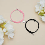 El Regalo Mutual Attraction Magnet Matching Couple Rope Braided Bracelet Set for Men and Women (Pink & Black Heart)