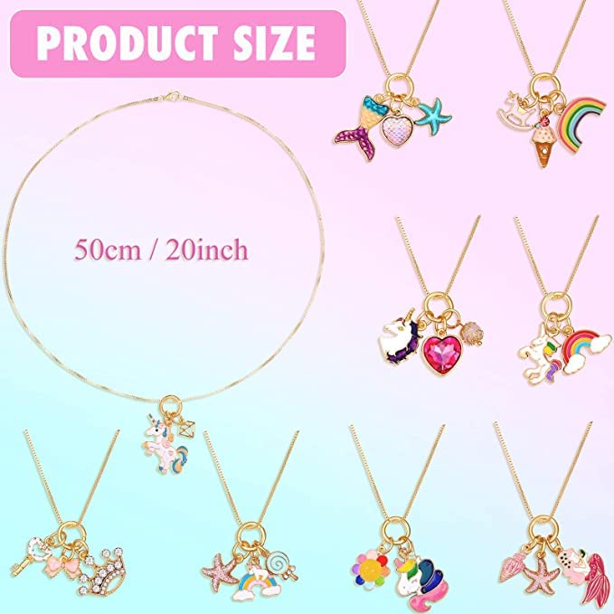 El Regalo 1 PC Kids Enamel Charms Pendant Necklaces For Girls/Teens- Unicorn Rainbow Mermaid Love Heart Starfish Shell Star Pendants Play Necklace Jewelry (Mermaid Star Heart Necklace)