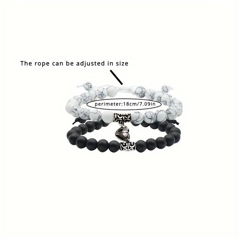 El Regalo Unisex Adult 4Pcs/Set Valentines Day Special- Love Friendship Magnet Heart Bullet Stones Necklace & Bracelet Set For Couples/Best Friends/Besties (Black & White)