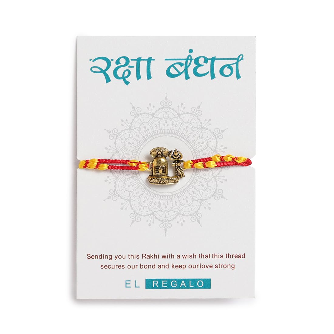 El Regalo OM Ganesha Red Thread Rakhi for Brother/Bhai/Bhaiya- Auspicious OM/Aum, Ganesha Rakhi with Roli Chawal Shagun, Rakhi Message Card in Rakhi Gift Box (Shiva Moli Rakhi)