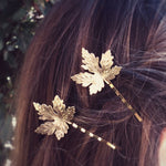 El Regalo 2 PCs Maple Leaf Fancy Bobby Pins Hair Clips Set for Girls & Women | Hair Clips/Pins/Hair Accessories for Girls & Women (2 Gold Maple Pins)