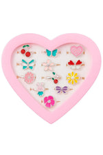 El Regalo 12 Pcs Cute Adjustable Rings Set for Kids/Girls/Women - Colorful Cartoon Enamel Finger Rings | Adjustable Cute Jewelry Gift Box - Butterfly, Flower, Bow, Heart, Cherry Designs (Style-3)