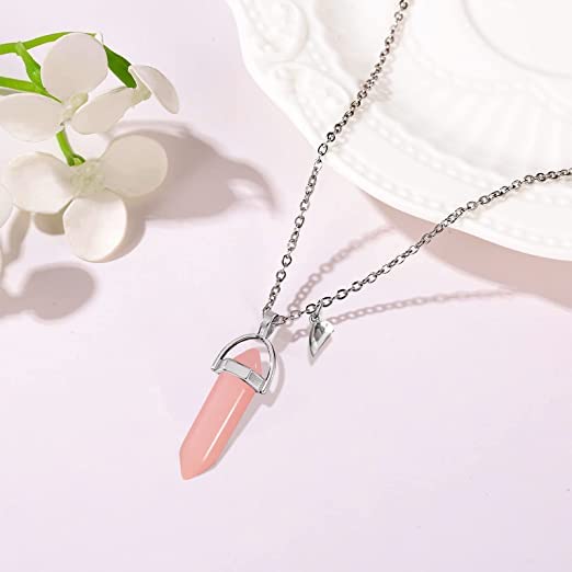 El Regalo Unisex 2Pcs/Set Crystal BFF Best Friend Magnetic Couple Matching Split Heart Pendant Necklaces for Besties/Couples - Valentines Day Gift (Peach & Off White)