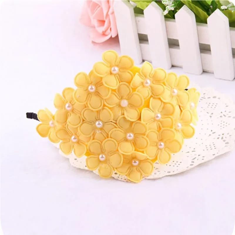 El Regalo Flower Crown Fancy Hairband/Headbands for Girls Kids - Board Flower Pearls Hair Accessories for Kids (Yellow Flowers)