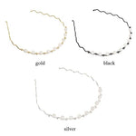 El Regalo Womens & Girls 3 Pcs Pearls Reheinstnes Hairbands Set- 3Pcs Wave Shape Headbands Pearls Rhinestones Inalid Fashion Hair Bands