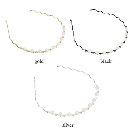 El Regalo Womens & Girls 3 Pcs Pearls Reheinstnes Hairbands Set- 3Pcs Wave Shape Headbands Pearls Rhinestones Inalid Fashion Hair Bands