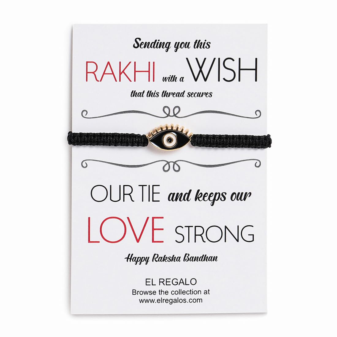 El Regalo 1 PC Evil Eye Nazaria Rakhi for Brother- Rakhi Gift Box with 1 PC Rakhi, Shagun Pack & Rakhi Message Card in Gift Box - Rakhi for Bhai/Bhabhi/Bhatija/Bhatiji (Black Evil Eye Rakhi)