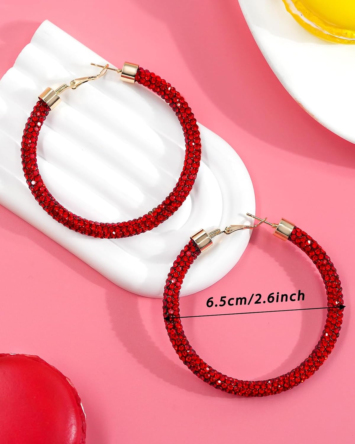 Ronglry Rhinestone Hoop Earrings for Women Glitter Hoop Earrings Bohemian Silver Sparkle Earrings Hoop Dangle Earrings for Women Large Hoop Earrings Crystal Party Earrings Prom Formal Jewelry, Crystal