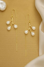 El Regalo Gold Plated Pearl Threader Earrings for Women & Girls | Long Chain Pearls Drop Earrings with Needle Thread Design | Elegant Gold Sui Dhaga Earrings for Wedding, Traditional and Festivals