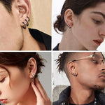 El Regalo 3 Pairs of Unisex Non-Piercing, Clip On Earrings for Girls/Boys/Men/Wome- Surgical Stainless Steel Hypoallergenic Huggie Fake Earrings (Black)