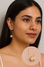 El Regalo Heart Hook Earrings for Girls & Women - Gold Drop Earrings with Pearl, Enamel Leaf & Pink Heart Charm | Cute Dangle Earrings
