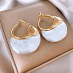 El Regalo Irregular Pearl Hoop Earrings for Women/Girls | Gold-Plated Textured Geometric Drop Earrings | Trendy Statement Fashion Jewellery for Western Outfits and Parties