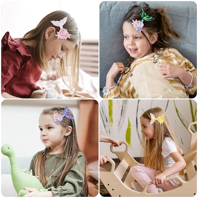 El Regalo 6 PCs Mermaid Hair Clips Glitter Reversible Sequin Bows Barrettes Set for Baby Girl Kids Teens & Women